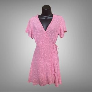 Pink & White Polka Dot Wrap Dress